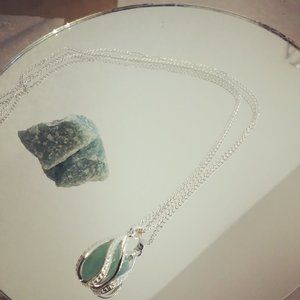 Green Adventurine Teardrop Cage Pendant Necklace